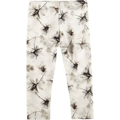 Mini girls grey floral print leggings